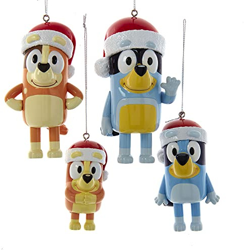 Kurt Adler Bluey Family Christmas Ornament Set of 4 - Holiday Tree Figures - Bluey, Bingo, Dad & Mum Figurines - Officially Licensed - Gift for Kids
