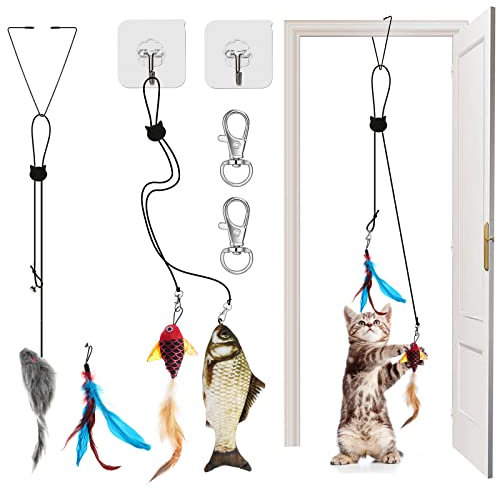 4pcs Interactive Cat Toy for Indoor Cats Kitten Toys Sets Mouse toy for Cats Feather Self Play Hanging Door Cat Toy Bouncing Fish for Exercising Eliminating Boredom