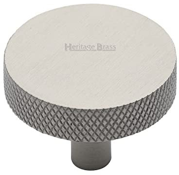 HERITAGE BRASS Cabinet Knob | Luxury Knurled Disc Design Drawer Knob | Handle for Cupboard Doors, Wardrobes and Furniture - Satin Nickel Finish, 38 Millimetre