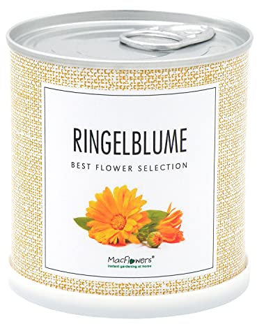 MacFlowers® | Anzucht-Set Echte Ringelblumen | Eine Sorte mit gelben - orangenen Blüten | Nachhaltiges Geschenk-Set in intant gardening Blumendose
