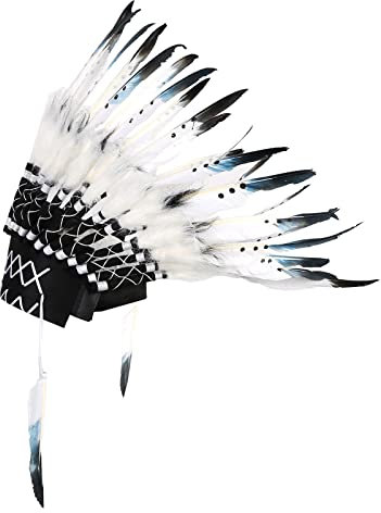 SANON Indianer Kopfschmuck, Feder Stirnband Indianer Kopfschmuck, Erwachsene Indianer Stil Kopfbedeckung für Party Foto Requisiten Weiß, weiß, M