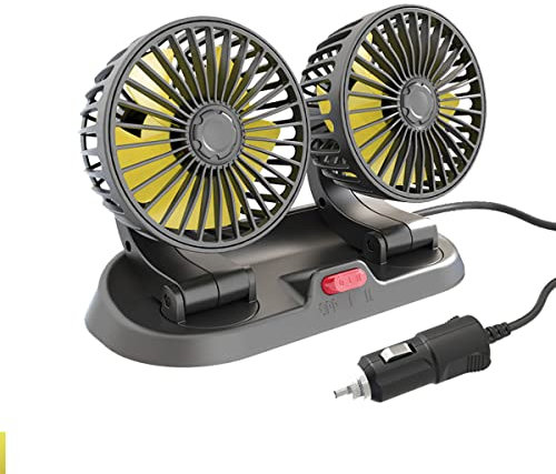 TuoYi 12V Car Cooling Fan, Upgrade Dual Head Cigarette Lighter Plug, Low Noise Automobile Vehicle Fan for Truck Van SUV RV Boat