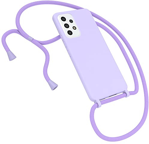 EAZY CASE Premium Silikon Handykette kompatibel mit Samsung Galaxy A53 (5G) Handyhülle mit Umhängeband, Handykordel mit Schutzhülle, Silikonhülle, Hülle mit Band, Kette für Smartphone, Lavendel Lila