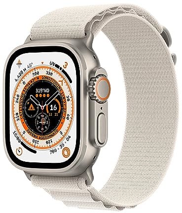Apple Watch Ultra (GPS + Cellular, Cassa 49mm) Smartwatch con robusta cassa in titanio e Alpine Loop color galassia - Small. Fitness tracker, GPS di precisione, batteria a lunghissima durata