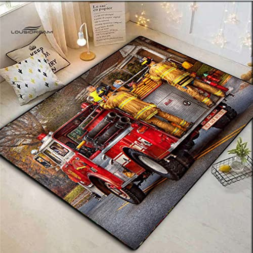 Feuerwehr Teppich Bodenmatte 80 * 120cm, Anti-Rutsch-Teppich, Wohnzimmer, Schlafzimmer, Esszimmer, Home, Modern, Kinderfreundlich
