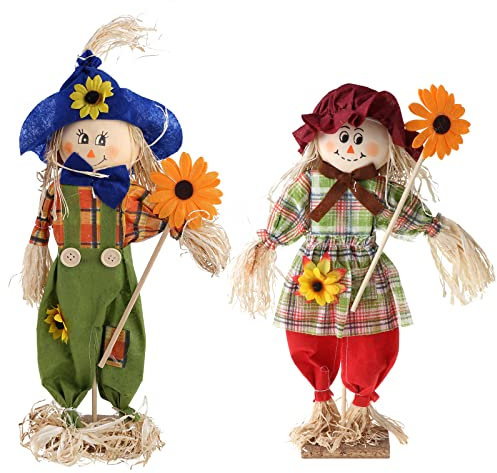 Adornos de espantapájaros Paja de Flores de pie para muñeca diseño de Escritorio decoración de Halloween para Sala de jardín de Infantes Aula Rojo