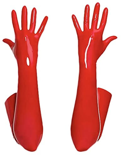Odizli Lange Handschuhe Damen Lack und Leder Sexy Wetlook Latex Handschuhe Rot Handschuh XL