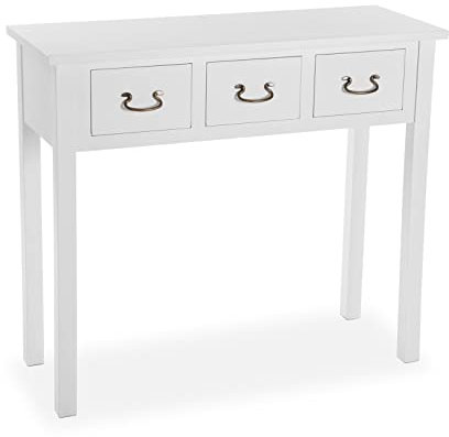 Versa Niza Mueble Recibidor Estrecho para Entrada o Pasillo, Mesa Consola, con 3 cajones, Medidas (Al x L x An) 80 x 35 x 90 cm, Madera, Color Blanco