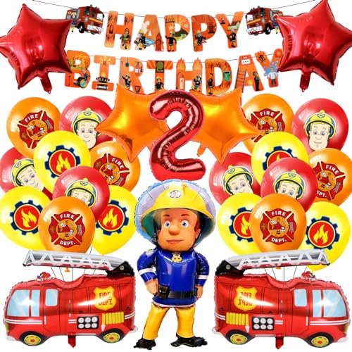 Feuerwehrmann Dekoration, Feuerwehrmann Luftballon, Feuerwehrmann Geburtstag Deko, Feuerwehrmann Folienballon, Feuerwehrmann Banner Geburtstag,für 2 Jahre Kinder Party Dekoration