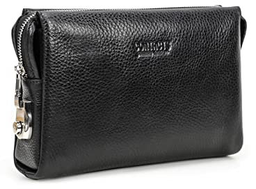 ADITAM Anti-Diebstahl-Clutch für Herren, Echtleder, Ausweishülle, Geldbörse, Kreditkartenetui, Retro-Handytasche, Reisegeldbörse mit 6 Kartenfächern, 2 Fächern, Schwarz Double The Comfort