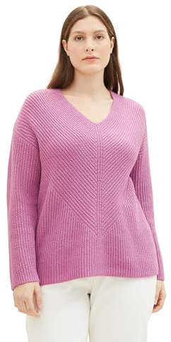 TOM TAILOR Damen 1039919 Basic Pullover mit V-Ausschnitt, 33963-mauvy Plum Melange, 44