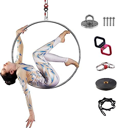 Aerial Hoop Lyra-Hoop-Set, Luftreifen-Deckenhalterung, Edelstahl-Antennenanlage für Tanzfitness für Erwachsene, Suspension-Trainingsset für Heimfitnessgeräte ( Color : Silver , Size : Diameter 90cm(35