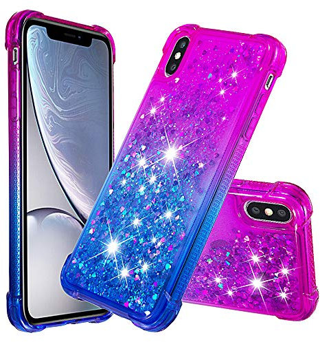 QIWEIQING Compatible for iPhone XS Max Case Clear Liquid Glitter Soft TPU Bumper Cover Shockproof Anti-Slip Girly Woman Protective Phone Case for iPhone XS Max.Purple Blue YBJ