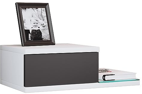 VCM Nachtschrank | Wandschublade | Wandboard | Nachttisch | Maße ca. H. 15 x B. 48 x T. 28 cm - Konsila M Weiß/Anthrazit