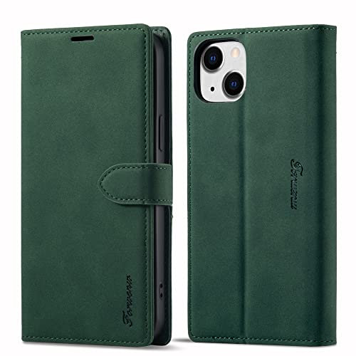 LOLFZ Wallet Case for iPhone 15, Premium Leather Case Card Holder Kickstand Magnetic Closure Flip Case Cover for iPhone 15 - Green