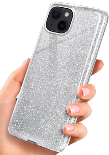 ONEFLOW Glitter Case für iPhone 15 Glitzer Handyhülle mit Kameraschutz, Stylische Hülle Glitzernd, Dünne TPU Schutzhülle für Damen, Glitzerhülle Qi kompatibel, Silber