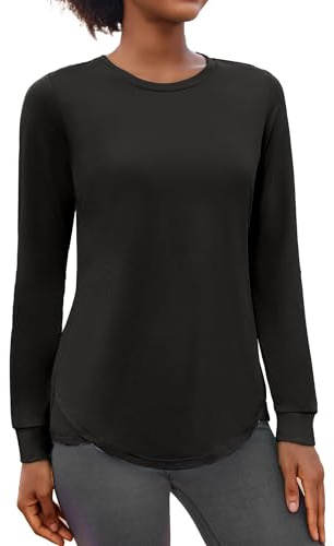 PINSPARK Camiseta deportiva de manga larga para mujer, cuello redondo, para yoga, ligera, atlética, gimnasio, correr, otoño
