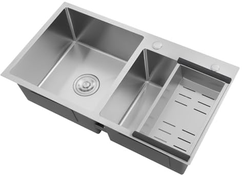 Undermonterad diskbänk, dubbel diskbänk i rostfritt stål, dubbel diskbänk, handfat i rostfritt stål, dubbel diskbänk med underkonstruktion, handfat med underkonstruktion, 78 x 43 x 21 cm.