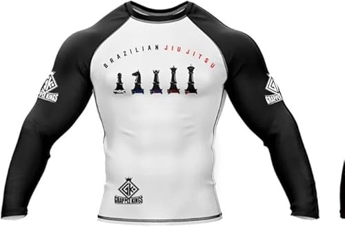 BJJ Rash Guard for Men – Long Sleeve MMA Compression Top for Brazilian Jiu Jitsu & No-Gi Training Chess Red