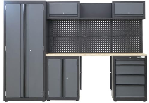 TRUTZHOLM Werkstattwand Werkstatteinrichtung 260 x 183 cm in zeitlosem anthrazit, flexibel zusammenstellbar, abschließbar, Hochschrank, Hängeschränke, Unterschränke mit Gasdruckfedern (Anthrazit)