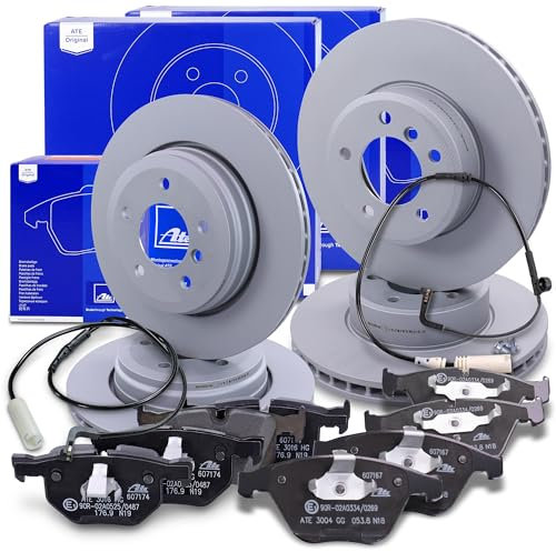 ATE Bremsenset inkl. Bremsscheiben vorne Ø 324 mm belüftet + hinten Ø 320 mm belüftet und Bremsbeläge vorne + hinten und Verschleißkontakt Kompatibel mit BMW 5er (E60,61), 6er (E63, 64)