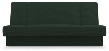 Sofa aus Cord mit Schlaffunktion und Bettkasten Schlafsofa Clic-Clack Couch für Wohnzimmer Federkern Sofagarnitur Polstersofa Cordstoff 192x85x92cm - CYPRUS NEW (Dunkelgrun (Poso 14 + Kronos 14))