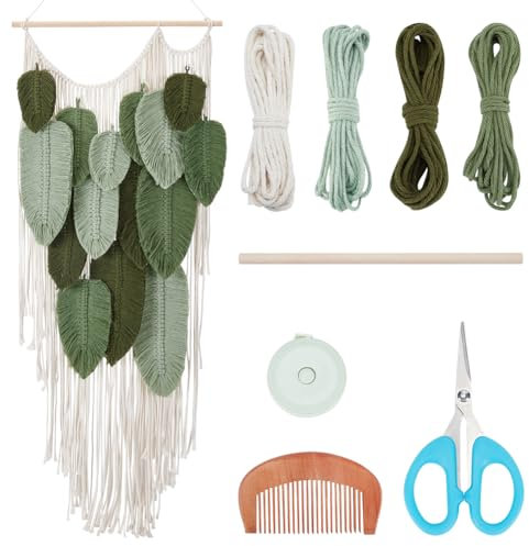 FREEBLOSS Set Macramé Feuille Kit Feuille Macramé Kit de Suspension Murale Macramé Feuille Frangé Macramé Feuille Kits de Macramé pour Débutants Tapisserie de Feuilles de Macramé