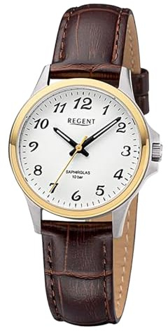 REGENT Damen Armbanduhr Analog Lederarmband braun URF1457 Analoguhr