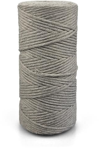 Netuno 1x Makramee Garn Graubeige 3 mm 100 m einfach gedreht Baumwollkordel Kordelband Naturkordel Bunte Baumwoll-Bastelschnur für Makramee Garn Kordel Makramee farbig Twisted Macrame Cord Cotton