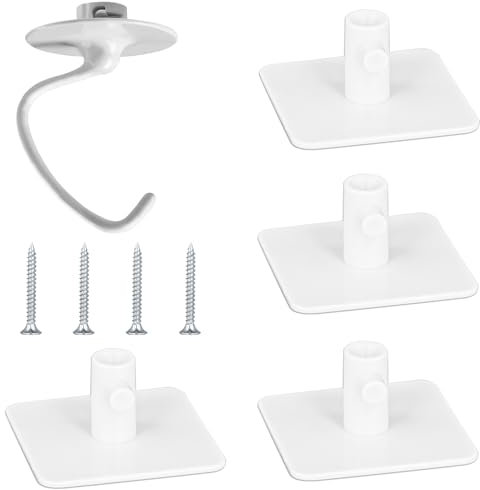 4pcs Stand Mixer Attachment Holder, White Mixer Hook Attachments Organizer Universal Stand Mixer Mount Accessories Storage Tools Compatible with Flex Edge Beater, Flat Beater, with Screws