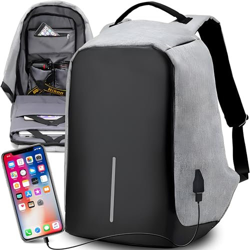 Retoo Mochila antirrobo, equipaje de mano, mochila escolar, mochila antirrobo, mochila impermeable, puerto de carga, USB, mochila de viaje, mochila de ciudad, compartimento para ordenador portátil,