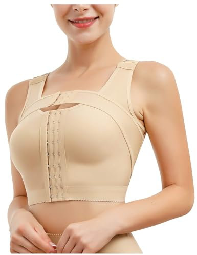 KUMAYES Damen Postoperativer Halt Sport BH ohne Ringe Bügel BH Vorderverschluss mit Bruststütze (Beige, M)