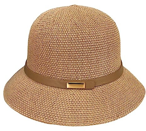 Sommer Bowler Hut, Sommer Cloche Hats Women Stroh Cloche Hut Kurzkrempe Sommer Bowler Hut mit Gürtel für Sommer Frauen Geschenk Khaki