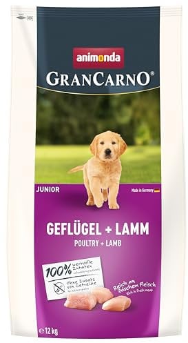 animonda GranCarno Junior Hundetrockenfutter getreidefrei Geflügel + Lamm (1 x 12 kg), Trockenfutter für Junge Hunde ohne Getreide, Welpenfutter trocken mit hoher Bekömmlichkeit