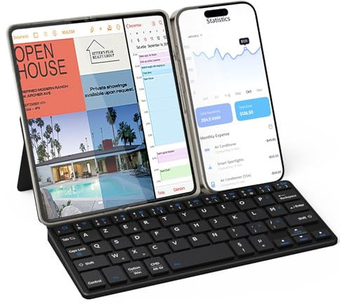 Doohoeek Mini Clavier Portable pour iPhone, iPad, Tablette Android, AZERTY Clavier Universel Double Bluetooth avec Support pivotant Librement pour Android, Windows et iOS