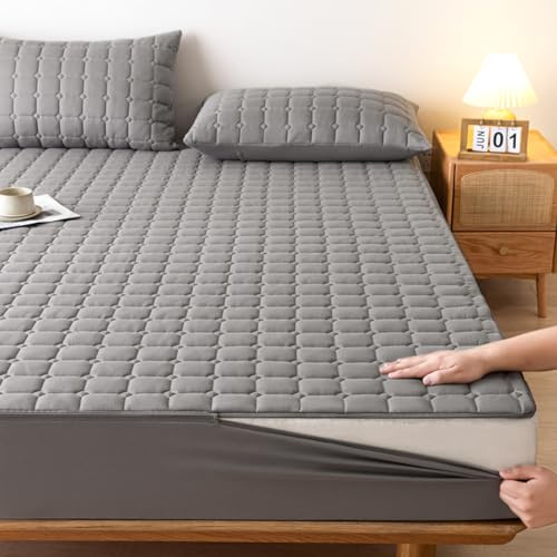 Matratzenschoner mit Reißverschluss Matratzenüberzug Grau Weiche 90x190/200 Anpassbare Matratzenüberzug Matratzenauflage Encasing Gesteppt Waschbarer Spannbettlaken Matratzentopper(90x200+20cm,Gray)