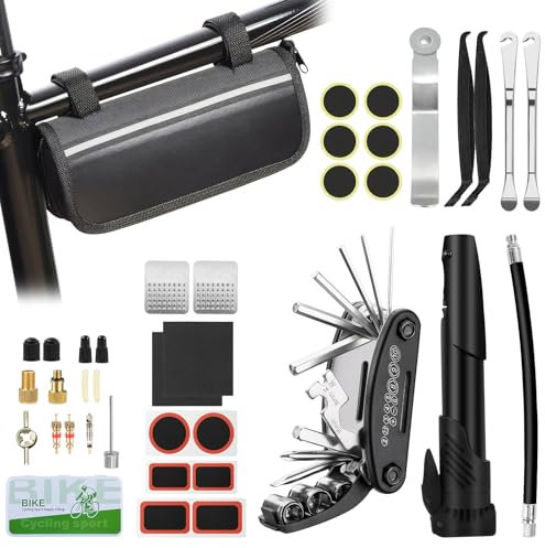 Ninonly 38PCS Kit de Reparación de Bicicletas Kit de Reparación de Bicicletas con 120 PSI Mini Bomba y 16 en 1 Multiherramienta para Camping Viajes Esenciales Bolsa de Herramientas