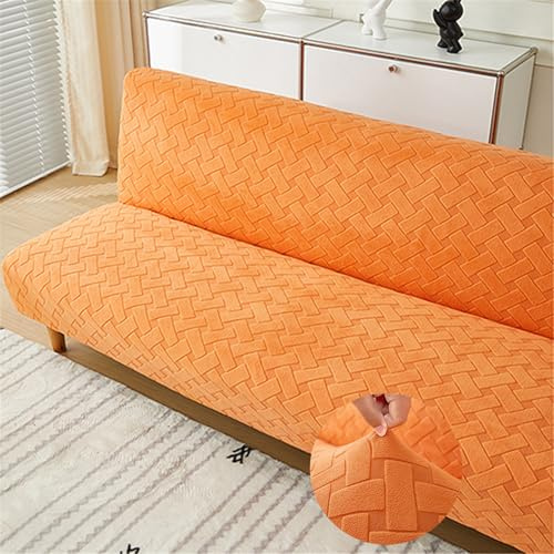 Surwin Sofabezug ohne Armlehnen 2/3 Sitzer, Samt Jacquard Stretch Armlose Clic Clac Sofabettüberzug Sofahusse Schonbezug Protector für Klappcouch Schlafsofa (Orange,L:190-210cm)
