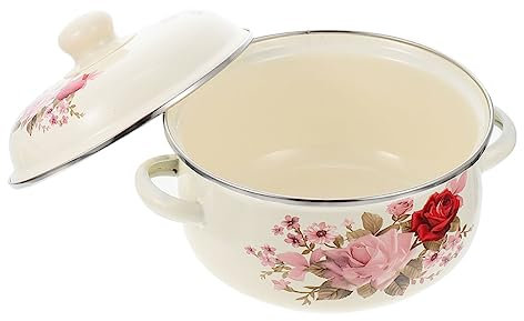Amosfun Olla De Sopa De Esmalte Vintage - Cacerola Multifunción Para Cocina, Hogar Y Estufa Portátil - Tazón Japonés Con Asas