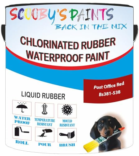 Scooby's Paints Chlorinated Rubber Waterproof Paint, Liquid Rubber (Post Office Red Bs381-538, 1 Liter)