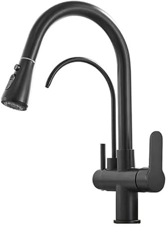 FQYEP Kitchen Mixer Tap with Pull Out Spray 2 Modes 3 Way Water Filter Tap Grohe Kitchen Drinking Taps Sink Mixer 360° Rotation Hot and Cold Black