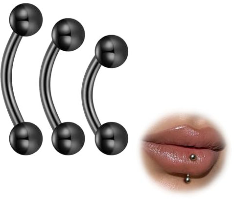 ESHIONER G23 Titan Rook Piercing Schmuck Banane Augenbrauen Barbell Helix Labret Piercing Lippe Lippenpiercing Daith Belly Bar Schwarz Kugel Curved Barbell 6mm 8mm 10mm 16G 3Stück