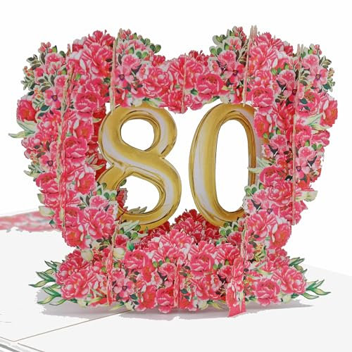Favour Pop Up® - NEU – romantische Glückwunschkarte zum runden 80. Geburtstag. Ein filigranes Kunstwerk in perfekter 3D Optik XP080