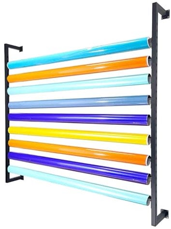 Metal Vinyl Holder Rack with 9 Adjustable Hanging Rods for Car Color Change Film/Wallpaper/Fabric Roll Storage Wall Mounted Commercial Garage Display Organizer (100cm/39.4in)