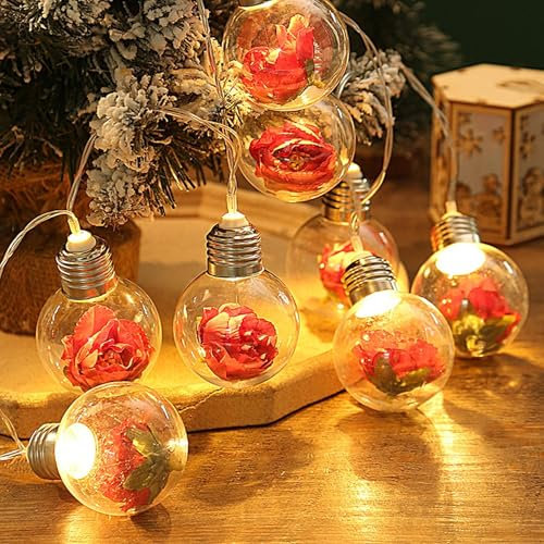 Guirnalda de luces de Navidad que funciona con pilas, luces vintage para árbol de Navidad con bonitos adornos, cadena de luces de globo de 1,2 m, para decoración de Navidad del hogar, repisa de árbol