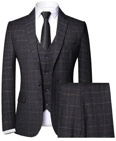 Costume 3 pièces à carreaux pour homme, coupe ajustée, pour mariage, bal de fin d'année, affaires, gilet et pantalon