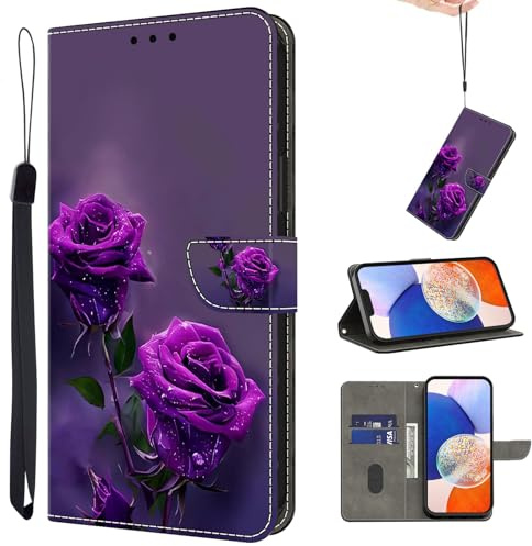 TUOLISG Hülle für Xiaomi Redmi Note 14 5G Handyhülle -Lila Rose | Klapphülle Klappbar Leder Schutzfolie Kartenfach, Standfunktion Stoßfest Schutzhülle Tasche Flip Handytasche Cover