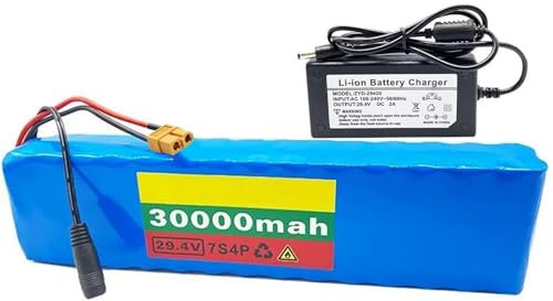 24V 29,4V 7S4P 30Ah E-Bike Li-Batterie,24V Fahrrad Li-Ionen-Akkupack Eingebauter BMS Wasserdichter PVC-Akku Für 100W 200W 350W 400W 500W Motor Mit Ladegerät 29.4V 30AH,XT60