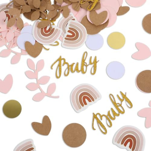 HJZHII 130 Stück Babyparty Deko Mädchen Konfetti,Regenbogen Babyshowerparty Deko,Baby Party Dekoration Glitzerndes Regenbogen Konfetti Tischdekoration Gold Champagner für Baby Geburtstagsparty (Rosa)