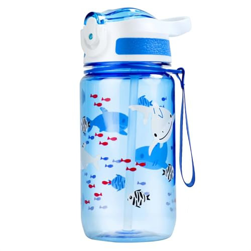 MHwan Kids Water Bottles, 600ml Robust and Shatterproof, Leakproof Water Bottle Kids with Straw, BPA-Free, Beautiful Boys Girls Water Bottles for School Travel, Portable Childrens Water Bottle